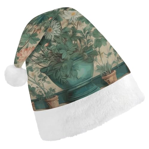 JTKBNVM Weihnachtsmütze mit Blumenmalerei für Damen und Herren, Weihnachtsmannmütze für Erwachsene, rote Mütze, kurzer Plüsch mit weißen Manschetten JTKBNVM Weihnachtsmütze mit Blumenmalerei für Damen und Herren, Weihnachtsmannmütze für Erwachsene, rote Mütze, kurzer Plüsch mit weißen Manschetten von JTKBNVM