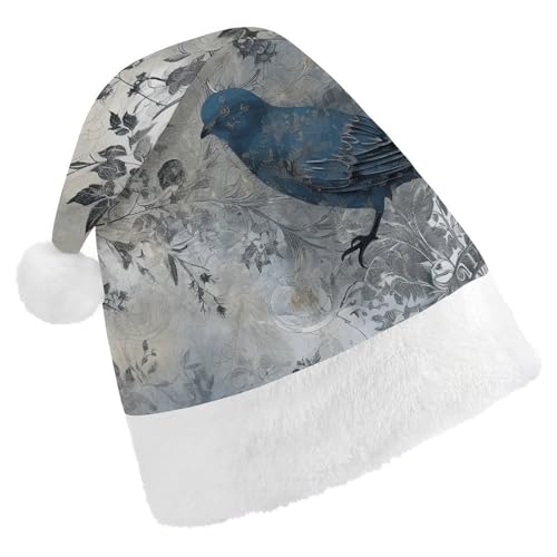 JTKBNVM Weihnachtsmütze mit Vogelmuster für Damen und Herren, Nikolausmütze für Erwachsene, rote Mütze, kurzer Plüsch mit weißen Manschetten JTKBNVM Weihnachtsmütze mit Vogelmuster für Damen und Herren, Nikolausmütze für Erwachsene, rote Mütze, kurzer Plüsch mit weißen Manschetten von JTKBNVM