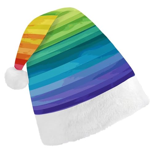 JTKBNVM Weihnachtsmütze mit bunten Regenbogenstreifen für Damen und Herren, Weihnachtsmannmütze für Erwachsene, rote Mütze, kurzer Plüsch mit weißen Bündchen JTKBNVM Weihnachtsmütze mit bunten Regenbogenstreifen für Damen und Herren, Weihnachtsmannmütze für Erwachsene, rote Mütze, kurzer Plüsch mit weißen Bündchen von JTKBNVM