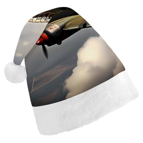 JTKBNVM Weltkrieg Flugzeug-Weihnachtsmütze für Damen und Herren, Weihnachtsmannmütze für Erwachsene, rote Mütze, kurzer Plüsch mit weißen Manschetten JTKBNVM Weltkrieg Flugzeug-Weihnachtsmütze für Damen und Herren, Weihnachtsmannmütze für Erwachsene, rote Mütze, kurzer Plüsch mit weißen Manschetten von JTKBNVM