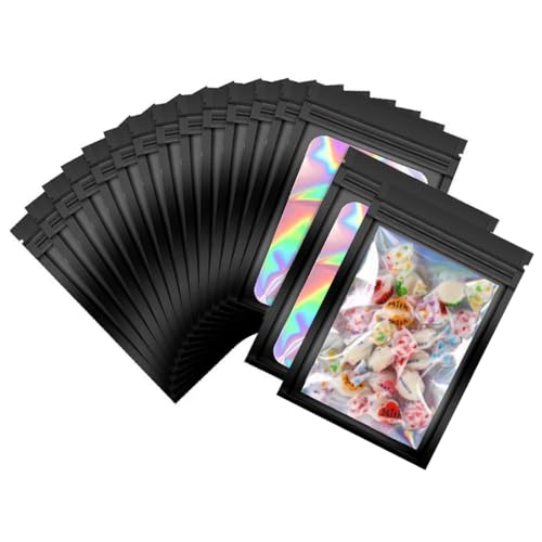 JTKREW 40 Stück Baggies Baggys Mylar Bags, Small Business Packaging,Wiederverschließbare Beutel Mylar Beutel,Mylar zum Aufbewahren von Süßigkeiten, Keksen, Schmuck (Black, 7×10cm) von JTKREW