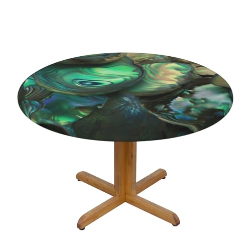 JTKREZ Abalone Tischdecke, rund, Perlmuttmuster, 137 cm, waschbar, dekorative Tischdecke, elastischer Rand, Tischdecke für drinnen und draußen, 137 cm von JTKREZ