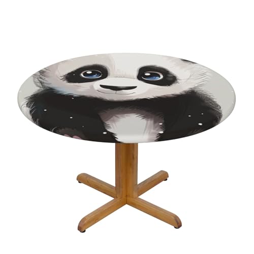 JTKREZ Bedruckte runde Tischdecke mit süßem Panda-Motiv, 137 cm, waschbar, dekorative Tischdecke, elastischer Rand, Tischdecke für drinnen und draußen von JTKREZ