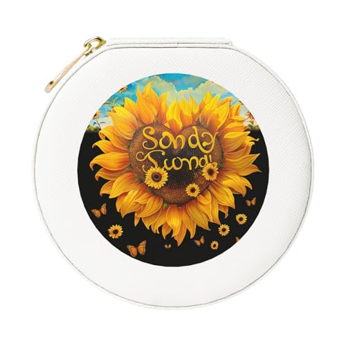 JTKREZ Blessed to Be Called Nana Schmuckschatulle mit Sonnenblumen-Motiv, weiß, rund, Schmuck-Organizer für Ohrringe, Ringe, Halsketten, Armbänder von JTKREZ