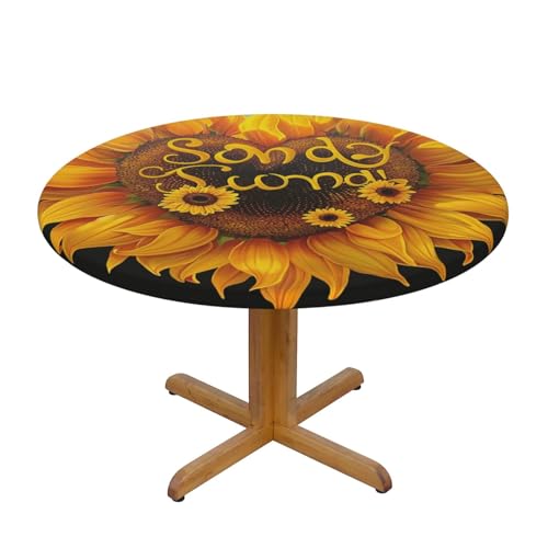JTKREZ Blessed to Be Called Nana-Sonnenblumen-bedruckte runde Tischdecke, waschbar, dekorative Tischdecke, elastischer Rand, Tischdecke für drinnen und draußen, 137 cm von JTKREZ