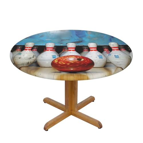 JTKREZ Bowling bedruckte runde Tischdecke, waschbar, dekorative Tischdecke, elastischer Rand, Tischdecke für drinnen und draußen, 137 cm von JTKREZ