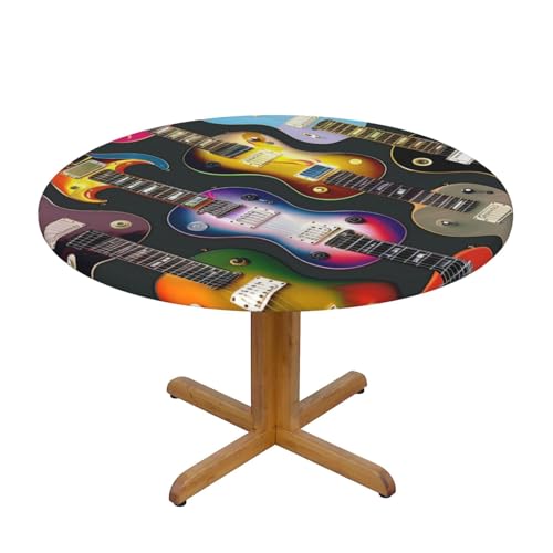 JTKREZ Bunte Gitarren bedruckte runde Tischdecke, waschbar, dekorative Tischdecke, elastischer Rand, Tischdecke für drinnen und draußen, 122 cm von JTKREZ