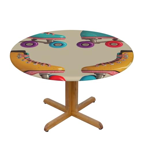 JTKREZ Bunte Retro-Tischdecke mit Rollschuhen, bedruckt, rund, waschbar, dekorative Tischdecke, elastischer Rand, Tischdecke für drinnen und draußen, 122 cm JTKREZ Bunte Retro-Tischdecke mit Rollschuhen, bedruckt, rund, waschbar, dekorative Tischdecke, elastischer Rand, Tischdecke für drinnen und draußen, 122 cm von JTKREZ