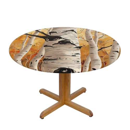 JTKREZ Bunte Tischdecke mit Birkenbaum-Druck, rund, waschbar, dekorative Tischdecke, elastischer Rand, Tischdecke für drinnen und draußen, 122 cm JTKREZ Bunte Tischdecke mit Birkenbaum-Druck, rund, waschbar, dekorative Tischdecke, elastischer Rand, Tischdecke für drinnen und draußen, 122 cm von JTKREZ