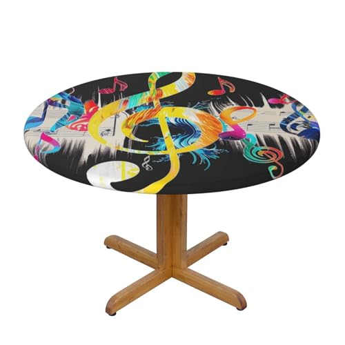 JTKREZ Bunte Tischdecke mit Musiknoten-Druck, rund, 122 cm, waschbar, dekorative Tischdecke, elastischer Rand, Tischdecke für drinnen und draußen JTKREZ Bunte Tischdecke mit Musiknoten-Druck, rund, 122 cm, waschbar, dekorative Tischdecke, elastischer Rand, Tischdecke für drinnen und draußen von JTKREZ