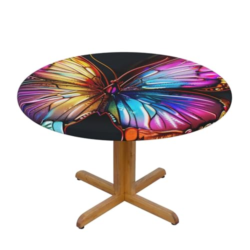 JTKREZ Bunte Tischdecke mit Schmetterlingsdruck, rund, 137 cm, waschbar, dekorative Tischdecke, elastischer Rand, Tischdecke für drinnen und draußen von JTKREZ