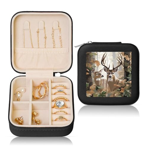 JTKREZ Camouflage Deer_1 bedruckte Leder-Schmuckschatulle, schwarz, quadratisch, Schmuck-Organizer für Ohrringe, Ringe, Halsketten, Armbänder von JTKREZ