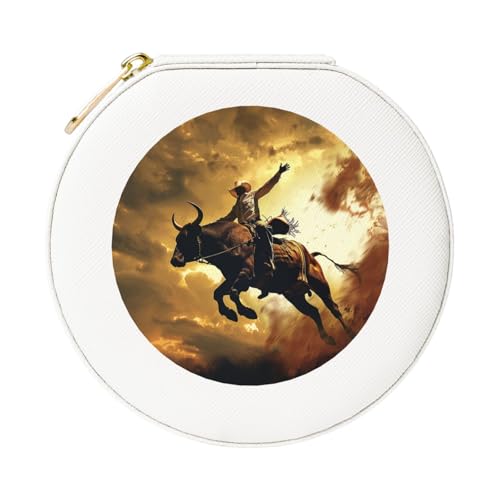 JTKREZ Coole Schmuckschatulle aus Leder, bedruckt, weiß, rund, für Ohrringe, Ringe, Halsketten, Armbänder von JTKREZ