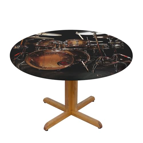 JTKREZ Coole Trommel-Tischdecke, bedruckt, rund, 137 cm, waschbar, dekorative Tischdecke, elastischer Rand, Tischdecke für drinnen und draußen von JTKREZ