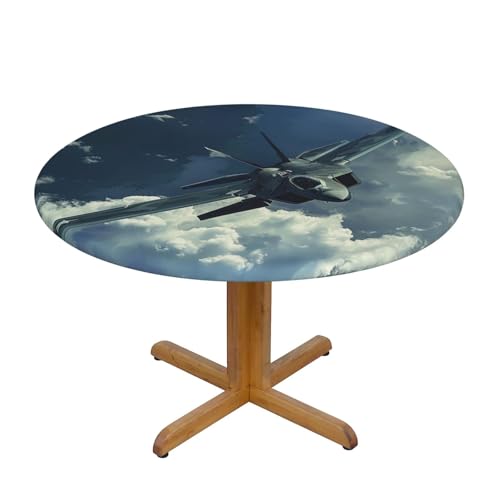 JTKREZ Flying Airplane bedruckte runde Tischdecke, waschbar, dekorative Tischdecke, elastischer Rand, Tischdecke für drinnen und draußen, 122 cm von JTKREZ