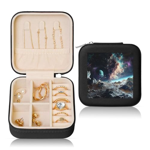 JTKREZ Graphics Universe Schmuckschatulle aus Leder, bedruckt, quadratisch, für Ohrringe, Ringe, Halsketten, Armbänder von JTKREZ