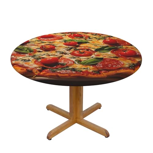 JTKREZ Große runde Tischdecke mit Pizza-Druck, 137 cm, waschbar, dekorative Tischdecke, elastischer Rand, Tischdecke für drinnen und draußen von JTKREZ