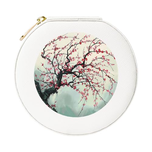 JTKREZ Japanische Schmuckschatulle mit Kirschbaum-Motiv, weiß, rund, Schmuck-Organizer für Ohrringe, Ringe, Halsketten, Armbänder von JTKREZ