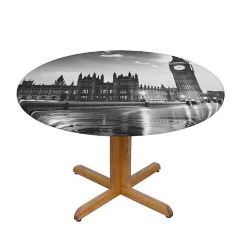 JTKREZ London bedruckte runde Tischdecke, waschbar, dekorative Tischdecke, elastischer Rand, Tischdecke für drinnen und draußen, 122 cm JTKREZ London bedruckte runde Tischdecke, waschbar, dekorative Tischdecke, elastischer Rand, Tischdecke für drinnen und draußen, 122 cm von JTKREZ