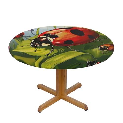 JTKREZ Marienkäfer bedruckte runde Tischdecke, waschbar, dekorative Tischdecke, elastischer Rand, Tischdecke für drinnen und draußen, 122 cm JTKREZ Marienkäfer bedruckte runde Tischdecke, waschbar, dekorative Tischdecke, elastischer Rand, Tischdecke für drinnen und draußen, 122 cm von JTKREZ
