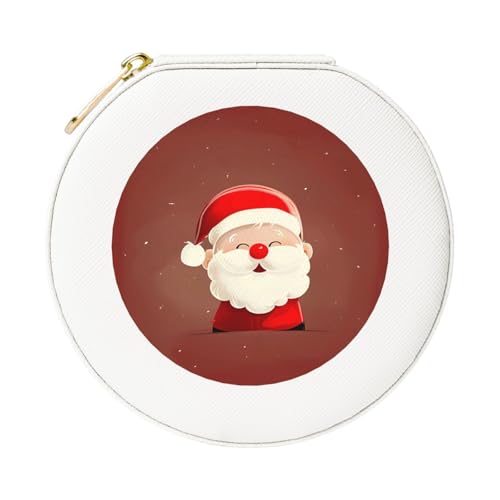 JTKREZ Niedliche Schmuckschatulle mit Weihnachtsmann-Motiv, weiß, rund, Schmuck-Organizer für Ohrringe, Ringe, Halsketten, Armbänder von JTKREZ