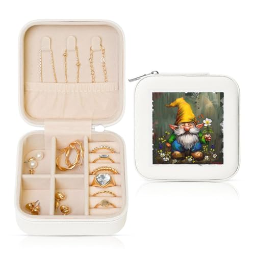 JTKREZ Niedlicher Zwerg 1 bedruckte Leder-Schmuckschatulle, weiß, quadratisch, Schmuck-Organizer für Ohrringe, Ringe, Halsketten, Armbänder von JTKREZ
