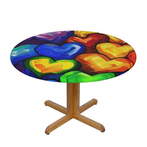 JTKREZ Regenbogenfarbene Gay-Pride-Herzen, bedruckt, runde Tischdecke, waschbar, dekorative Tischdecke, elastischer Rand, Tischdecke für drinnen und draußen, 122 cm JTKREZ Regenbogenfarbene Gay-Pride-Herzen, bedruckt, runde Tischdecke, waschbar, dekorative Tischdecke, elastischer Rand, Tischdecke für drinnen und draußen, 122 cm von JTKREZ