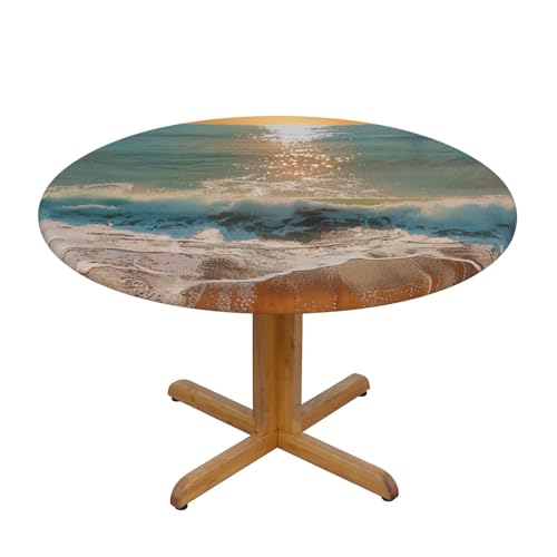 JTKREZ Romantische Strand-Tischdecke, bedruckt, rund, waschbar, dekorative Tischdecke, elastischer Rand, Tischdecke für drinnen und draußen, 122 cm JTKREZ Romantische Strand-Tischdecke, bedruckt, rund, waschbar, dekorative Tischdecke, elastischer Rand, Tischdecke für drinnen und draußen, 122 cm von JTKREZ