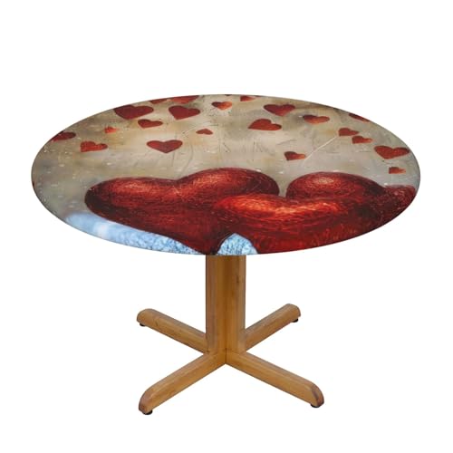 JTKREZ Rote Herzen bedruckte runde Tischdecke, waschbar, dekorative Tischdecke, elastischer Rand, Tischdecke für drinnen und draußen, 137 cm JTKREZ Rote Herzen bedruckte runde Tischdecke, waschbar, dekorative Tischdecke, elastischer Rand, Tischdecke für drinnen und draußen, 137 cm von JTKREZ