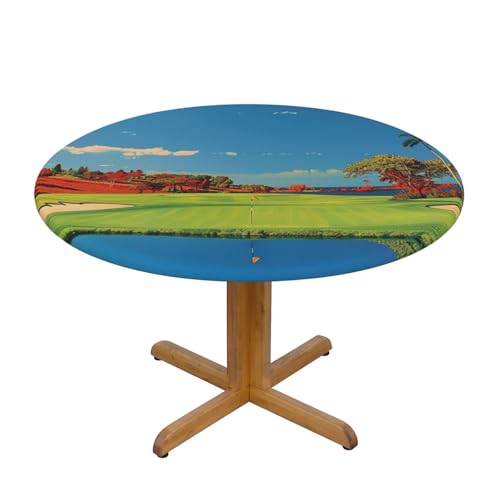 JTKREZ Runde Tischdecke, bedruckt, Golfplatz, 122 cm, waschbar, dekorative Tischdecke, elastischer Rand, Tischdecke für drinnen und draußen, 122 cm JTKREZ Runde Tischdecke, bedruckt, Golfplatz, 122 cm, waschbar, dekorative Tischdecke, elastischer Rand, Tischdecke für drinnen und draußen, 122 cm von JTKREZ