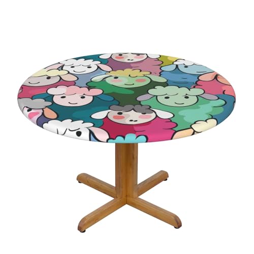 JTKREZ Runde Tischdecke, niedliches Schaf, Cartoon-Muster, bedruckt, 122 cm, waschbar, dekorative Tischdecke, elastischer Rand, Tischdecke für drinnen und draußen JTKREZ Runde Tischdecke, niedliches Schaf, Cartoon-Muster, bedruckt, 122 cm, waschbar, dekorative Tischdecke, elastischer Rand, Tischdecke für drinnen und draußen von JTKREZ