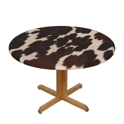 JTKREZ Runde Tischdecke aus braunem Rindsleder, bedruckt, 122 cm, waschbar, dekorative Tischdecke, elastischer Rand, Tischdecke für drinnen und draußen JTKREZ Runde Tischdecke aus braunem Rindsleder, bedruckt, 122 cm, waschbar, dekorative Tischdecke, elastischer Rand, Tischdecke für drinnen und draußen von JTKREZ