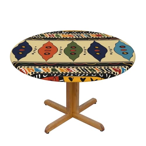 JTKREZ Runde Tischdecke im Bohemia-Stil, traditionelles afrikanisches Muster, bedruckt, 137 cm, waschbar, dekorative Tischdecke, elastischer Rand, Tischdecke für drinnen und draußen JTKREZ Runde Tischdecke im Bohemia-Stil, traditionelles afrikanisches Muster, bedruckt, 137 cm, waschbar, dekorative Tischdecke, elastischer Rand, Tischdecke für drinnen und draußen von JTKREZ