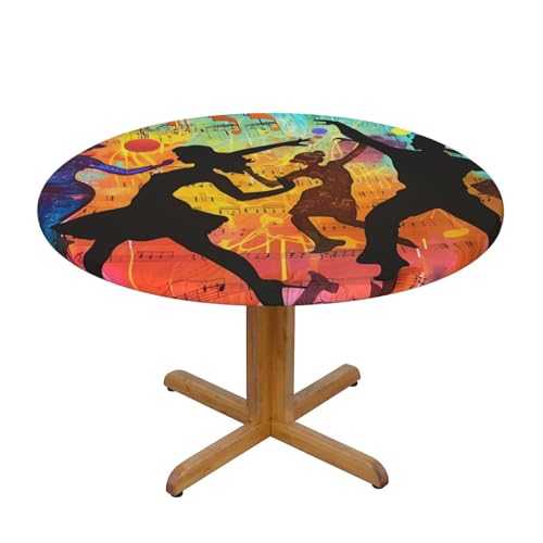 JTKREZ Runde Tischdecke mit Aufdruck "Dance with Music", waschbar, dekorative Tischdecke, elastischer Rand, Tischdecke für drinnen und draußen, 122 cm JTKREZ Runde Tischdecke mit Aufdruck "Dance with Music", waschbar, dekorative Tischdecke, elastischer Rand, Tischdecke für drinnen und draußen, 122 cm von JTKREZ