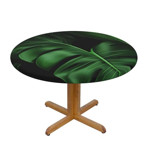 JTKREZ Runde Tischdecke mit Bananenblättern, waschbar, dekorative Tischdecke, elastischer Rand, Tischdecke für drinnen und draußen, 122 cm von JTKREZ