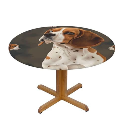 JTKREZ Runde Tischdecke mit Beagle-Motiv, bedruckt, 137 cm, waschbar, dekorative Tischdecke, elastischer Rand, Tischdecke für drinnen und draußen von JTKREZ