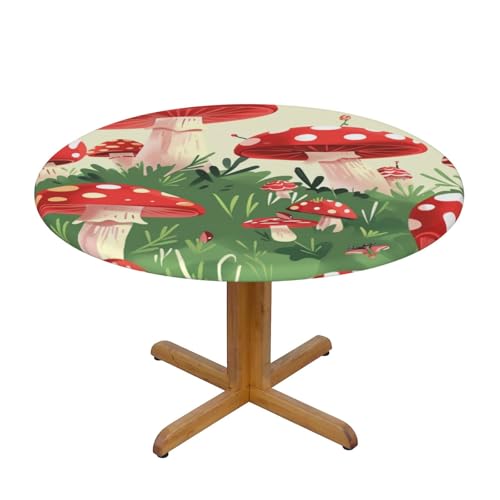 JTKREZ Runde Tischdecke mit Cartoon-Pilz-Druck, waschbar, dekorative Tischdecke, elastischer Rand, Tischdecke für drinnen und draußen, 122 cm JTKREZ Runde Tischdecke mit Cartoon-Pilz-Druck, waschbar, dekorative Tischdecke, elastischer Rand, Tischdecke für drinnen und draußen, 122 cm von JTKREZ