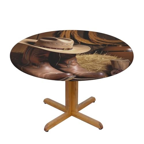 JTKREZ Runde Tischdecke mit Cowboyhut, Westernstiefel, bedruckt, 137 cm, waschbar, dekorative Tischdecke, elastischer Rand, Tischdecke für drinnen und draußen JTKREZ Runde Tischdecke mit Cowboyhut, Westernstiefel, bedruckt, 137 cm, waschbar, dekorative Tischdecke, elastischer Rand, Tischdecke für drinnen und draußen von JTKREZ