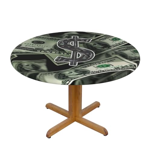 JTKREZ Runde Tischdecke mit Dollarzeichen-Gelddruck, 137 cm, waschbar, dekorative Tischdecke, elastischer Rand, Tischdecke für drinnen und draußen von JTKREZ