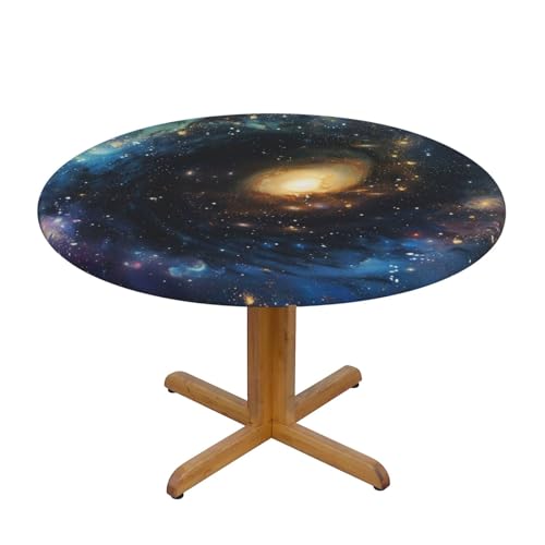 JTKREZ Runde Tischdecke mit Galaxie-Druck, waschbar, dekorative Tischdecke, elastischer Rand, Tischdecke für drinnen und draußen, 122 cm von JTKREZ