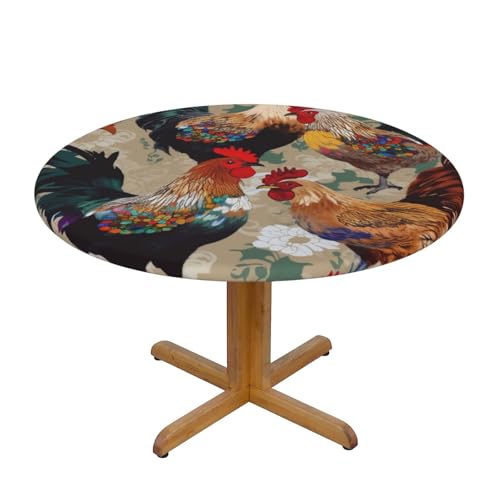 JTKREZ Runde Tischdecke mit Hahn- und Huhn-Druck, waschbar, dekorative Tischdecke, elastischer Rand, Tischdecke für drinnen und draußen, 137 cm JTKREZ Runde Tischdecke mit Hahn- und Huhn-Druck, waschbar, dekorative Tischdecke, elastischer Rand, Tischdecke für drinnen und draußen, 137 cm von JTKREZ