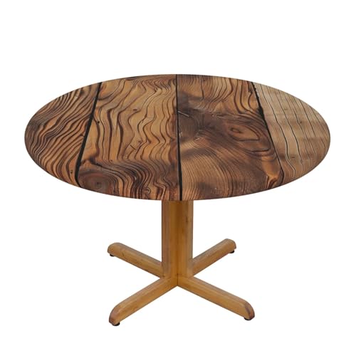 JTKREZ Runde Tischdecke mit Holzmaserung, 137 cm, waschbar, dekorative Tischdecke, elastischer Rand, Tischdecke für drinnen und draußen von JTKREZ