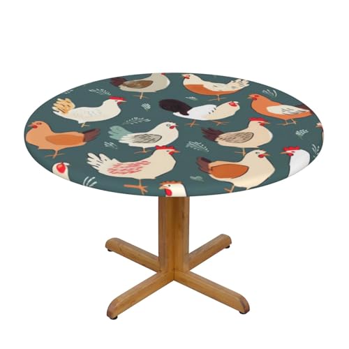 JTKREZ Runde Tischdecke mit Hühnermuster, waschbar, dekorative Tischdecke, elastischer Rand, Tischdecke für drinnen und draußen, 137 cm JTKREZ Runde Tischdecke mit Hühnermuster, waschbar, dekorative Tischdecke, elastischer Rand, Tischdecke für drinnen und draußen, 137 cm von JTKREZ