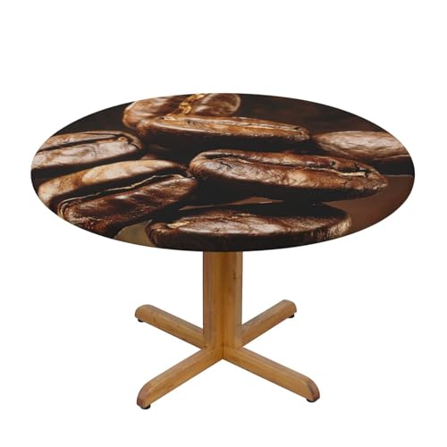 JTKREZ Runde Tischdecke mit Kaffeebohnen-Druck, waschbar, dekorative Tischdecke, elastischer Rand, Tischdecke für drinnen und draußen, 122 cm von JTKREZ