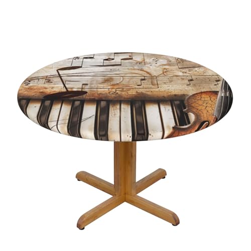 JTKREZ Runde Tischdecke mit Klavier-, Violinen- und Musiknoten-Druck, waschbar, dekorative Tischdecke, elastischer Rand, Tischdecke für drinnen und draußen, 122 cm JTKREZ Runde Tischdecke mit Klavier-, Violinen- und Musiknoten-Druck, waschbar, dekorative Tischdecke, elastischer Rand, Tischdecke für drinnen und draußen, 122 cm von JTKREZ