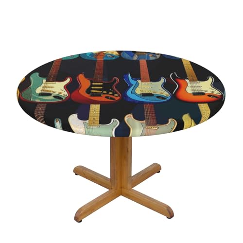 JTKREZ Runde Tischdecke mit Kunstgitarrenmuster, waschbar, dekorative Tischdecke, elastischer Rand, Tischdecke für drinnen und draußen, 137 cm von JTKREZ