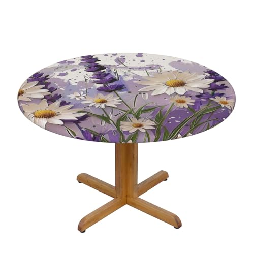 JTKREZ Runde Tischdecke mit Lavendel- und Gänseblümchen-Druck, waschbar, dekorative Tischdecke, elastischer Rand, Tischdecke für drinnen und draußen, 137 cm JTKREZ Runde Tischdecke mit Lavendel- und Gänseblümchen-Druck, waschbar, dekorative Tischdecke, elastischer Rand, Tischdecke für drinnen und draußen, 137 cm von JTKREZ