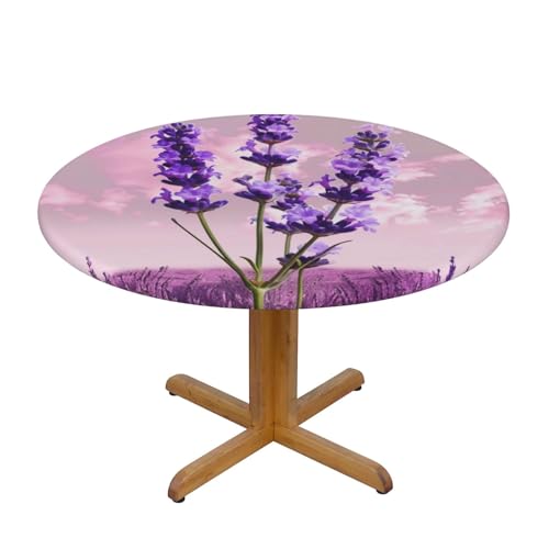JTKREZ Runde Tischdecke mit Lavendelblüten-Druck, waschbar, dekorative Tischdecke, elastischer Rand, Tischdecke für drinnen und draußen, 122 cm JTKREZ Runde Tischdecke mit Lavendelblüten-Druck, waschbar, dekorative Tischdecke, elastischer Rand, Tischdecke für drinnen und draußen, 122 cm von JTKREZ