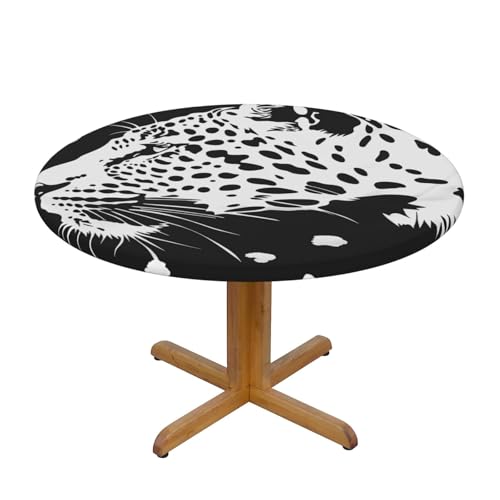 JTKREZ Runde Tischdecke mit Leopardenmuster, waschbar, dekorative Tischdecke, elastischer Rand, Tischdecke für drinnen und draußen, 122 cm, Schwarz von JTKREZ