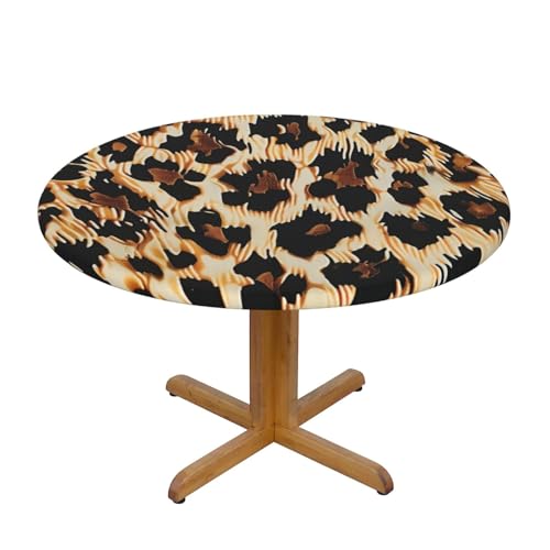 JTKREZ Runde Tischdecke mit Leopardenmuster, waschbar, dekorative Tischdecke, elastischer Rand, Tischdecke für drinnen und draußen, 122 cm von JTKREZ